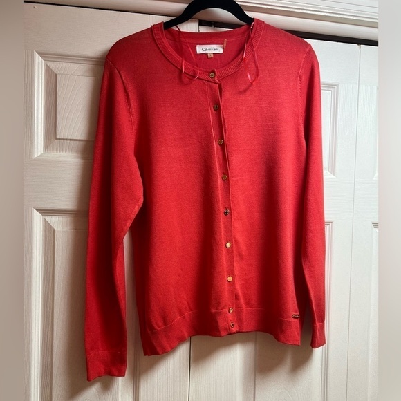 Calvin Klein button down cardigan size large, watermelon 🍉 color - Picture 3 of 8